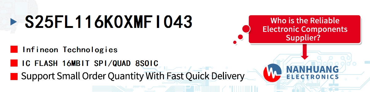 S25FL116K0XMFI043 Infineon IC FLASH 16MBIT SPI/QUAD 8SOIC